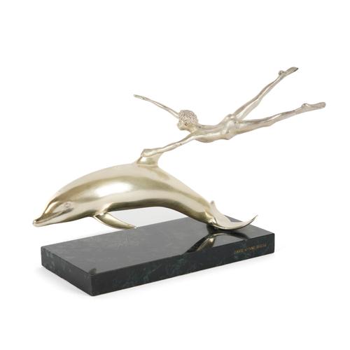 DAVID WYNNE  (1926-2014): SILVER SCULPTURE OF THE BOY WITH THE DOLPHIN