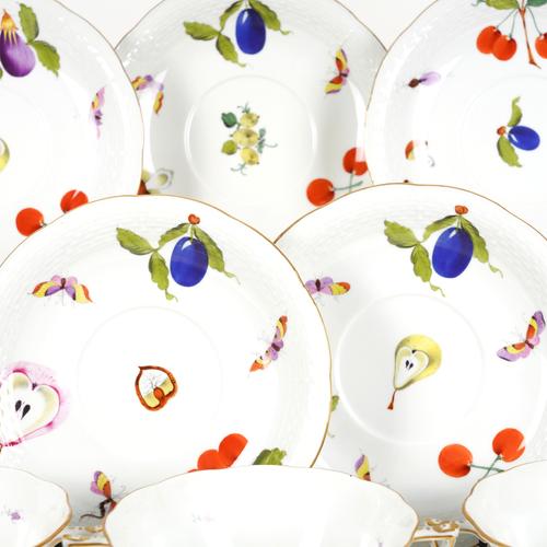 TWELVE HEREND 'MARKET GARDEN' PATTERN TWO-HANDLED SOUP BOWLS AND STANDS (24)