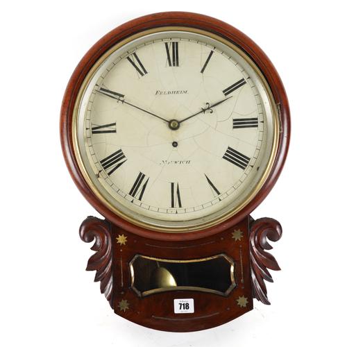 A VICTORIAN MAHOGANY AND BRASS INLAID DROP-DIAL WALL CLOCK