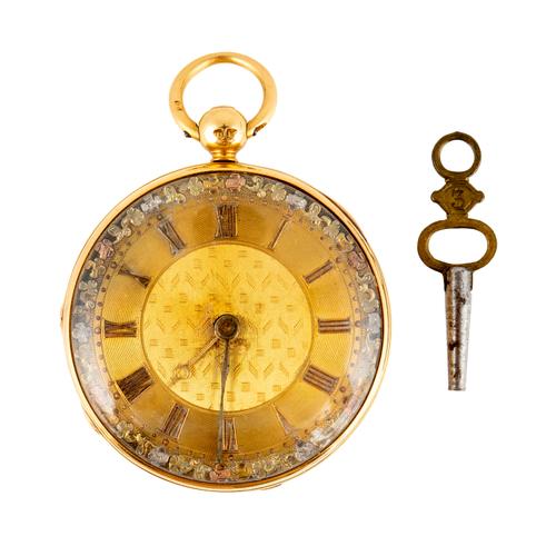 AN 18CT GOLD CASED, KEY WIND OPENFACED POCKET WATCH