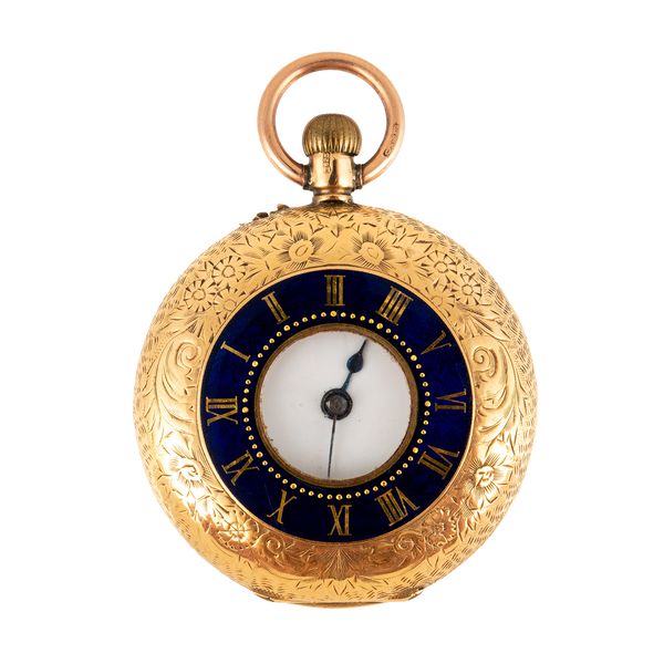 A 15CT GOLD CASED, KEYLESS WIND, HALF HUNTING CASED LADY'S FOB WATCH