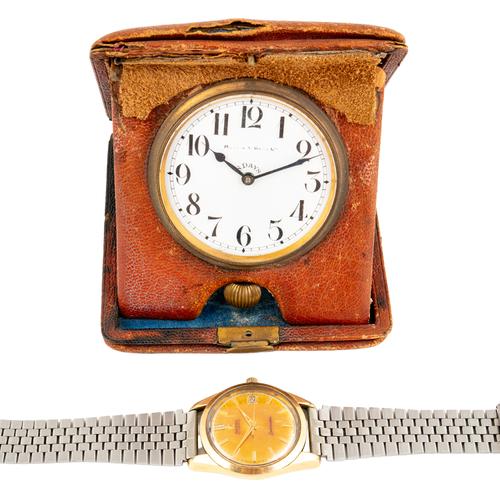 AN OMEGA SEAMASTER AUTOMATIC GENTLEMAN'S WRISTWATCH AND A TRAVELLING CLOCK (2)