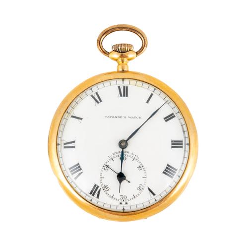 A TAVANNE'S GOLD CASED KEYLESS WIND OPENFACED GENTLEMAN'S POCKET WATCH