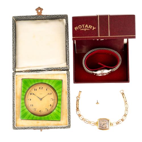 A LADY'S GOLD CASED BRACELET WRISTWATCH AND TWO FURTHER ITEMS (3)