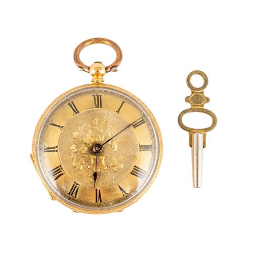 A GOLD CASED, KEY WIND OPENFACED FOB WATCH