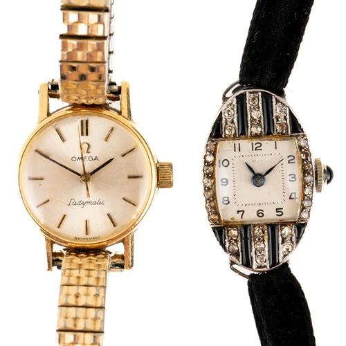 AN OMEGA LADYMATIC GOLD CASED LADY'S WRISTWATCH AND ANOTHER LADY'S WRISTWATCH (2)