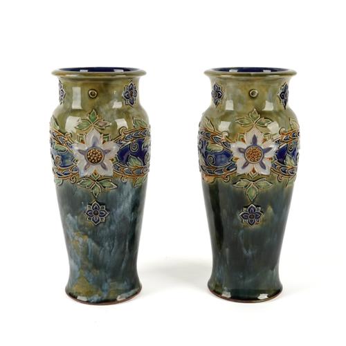 A PAIR OF ROYAL DOULTON STONEWARE VASES (2)