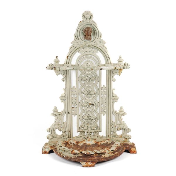 AN AESTHETIC MOVEMENT WHITE PAINTED CAST IRON STICK STAND OR UMBRELLA STAND