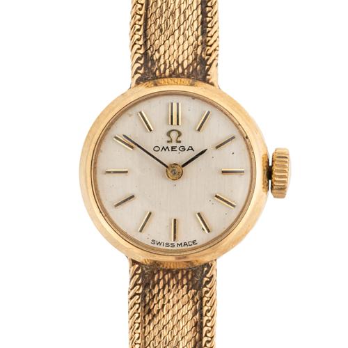 AN OMEGA 9CT GOLD LADY'S BRACELET WRISTWATCH