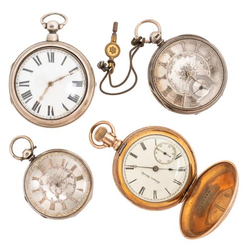 THREE SILVER CASED POCKET WATCHES AND ONE GILT METAL CASED POCKET WATCH (4)