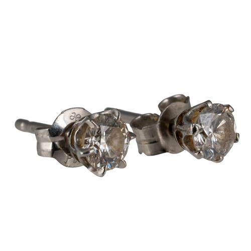 A PAIR OF PLATINUM AND DIAMOND SINGLE STONE EARSTUDS