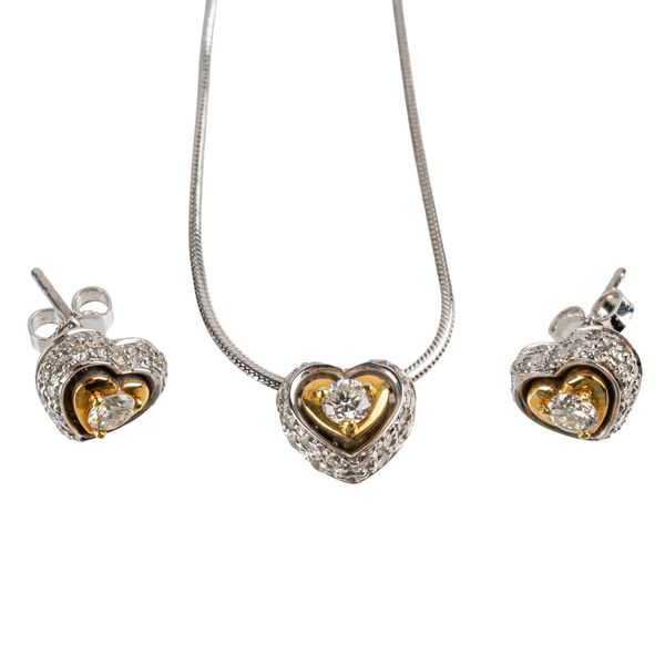 A DIAMOND SET HEART NECKLACE AND EARRINGS (3)