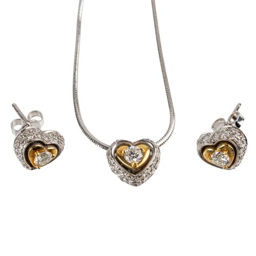 A DIAMOND SET HEART NECKLACE AND EARRINGS (3)