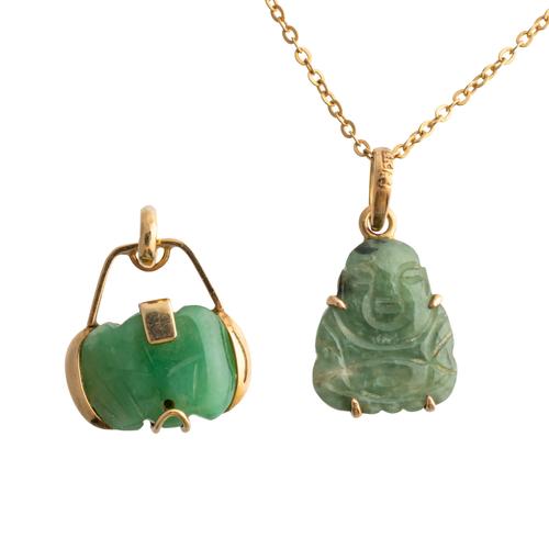 A JADE PENDANT WITH A NECKCHAIN AND ANOTHER JADE PENDANT (3)