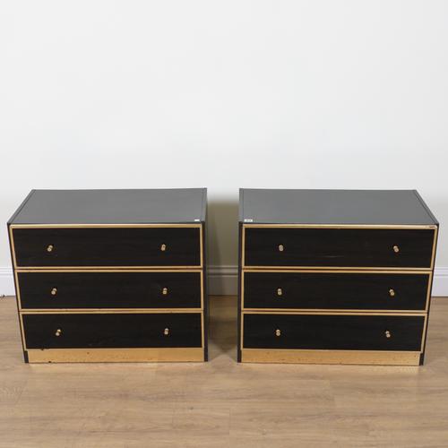 A PAIR OF BLACK PERSPEX AND GILT METAL MOUNTED THREE DRAWER CHESTS (2)