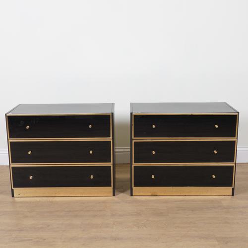 A PAIR OF BLACK PERSPEX AND GILT METAL MOUNTED THREE DRAWER CHESTS (2)