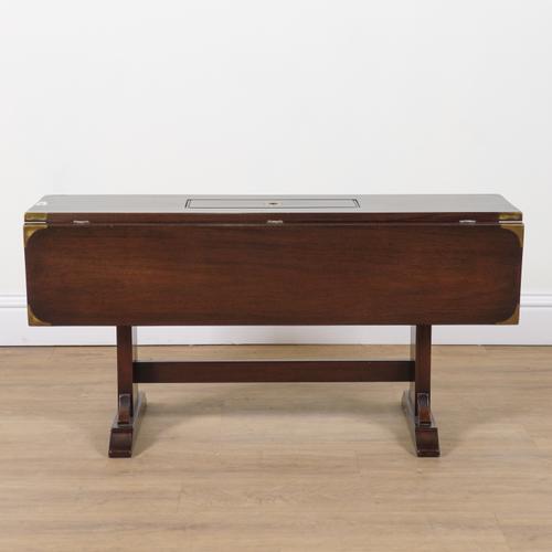 A CAMPAIGN STYLE DROP FLAP RECTANGULAR COFFEE TABLE