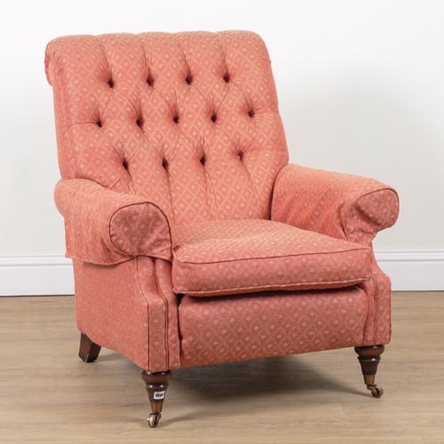 A VICTORIAN STYLE BUTTON BACK EASY ARMCHAIR