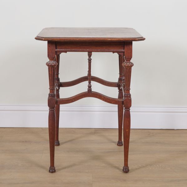 A LATE 19TH CENTURY OAK CANTED SQUARE OCCASIONAL TABLE