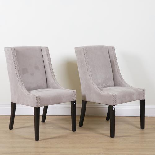 LIBRA; A PAIR OF GREY SUEDE UPHOLSTERED SIDE CHAIRS (3)