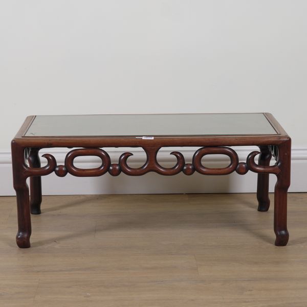 A LATE 19TH CENTURY CHINESE EXPORT HARDWOOD LOW RECTANGULAR TABLE