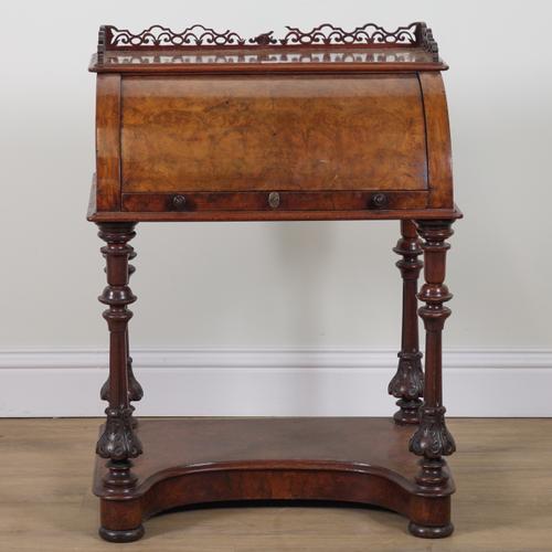 A VICTORIAN FIGURED WALNUT CYLINDER BUREAU
