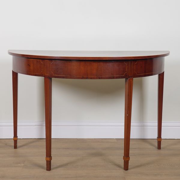 A GEORGE III INLAID MAHOGANY DEMI-LUME SIDE TABLE