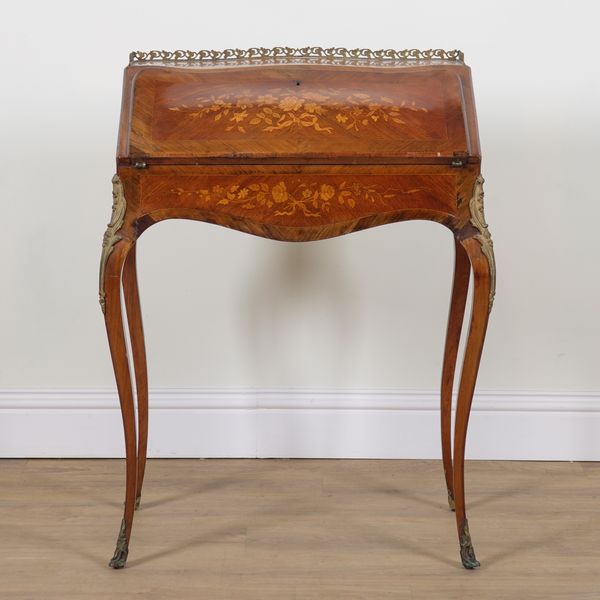 A 19TH CENTURY MARQUETRY INLAID ROSEWOOD LADY'S WRITING BUREAU