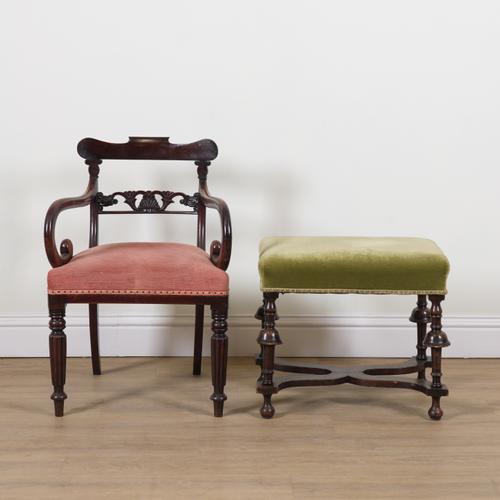 A REGENCY MAHOGANY FRAMED OPEN ARMCHAIR (2)