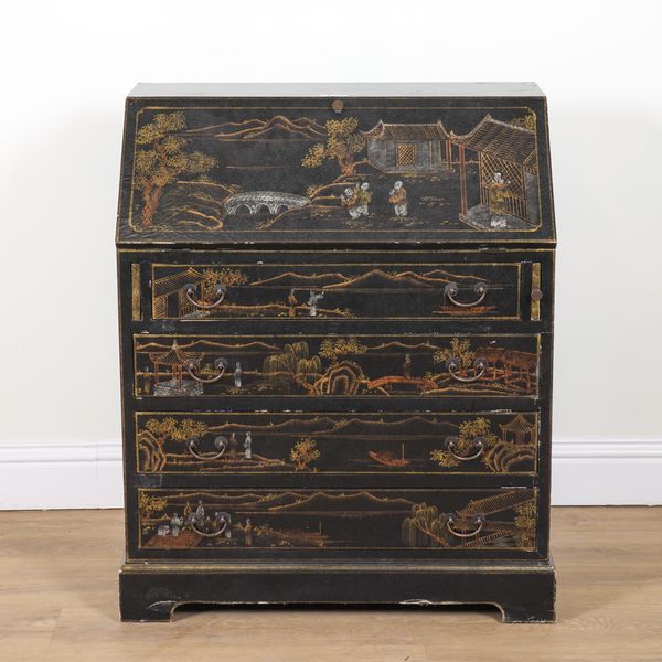 OKA; A BLACK PARCEL GILT JAPANNED BUREAU