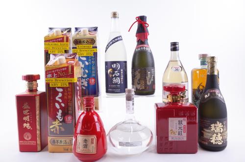 8 BOTTLES, 3 CARTONS SHOCHU AND RICE WINE AND 1 BOTTLE WHISKY