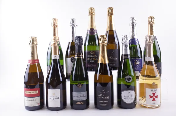 10 BOTTLES CHAMPAGNE, 1 SWEDISH AND 1 SLOVAKIAN SPARKLING WINE