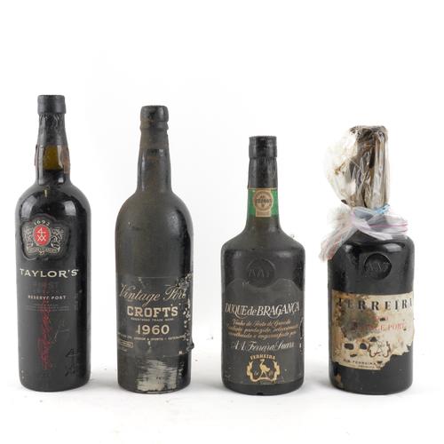 FOUR BOTTLES PORT INCLUDING CROFT’S VINTAGE 1960, TAYLOR’S AND TWO BOTTLES FERREIRA (4)
