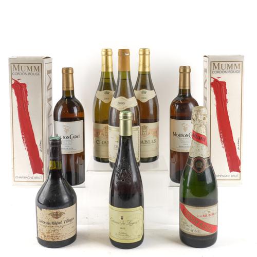 TEN VARIOUS BOTTLES WINE/CHAMPAGNE INCLUDING THREE BOTTLES OF MUMM CHAMPAGNE (10)