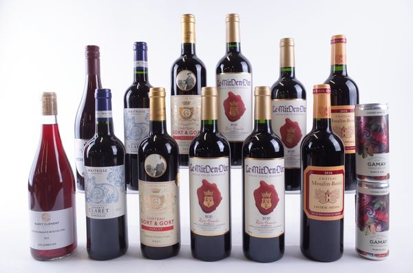 TWELVE BOTTLES FRENCH RED WINE AND TWO CANS