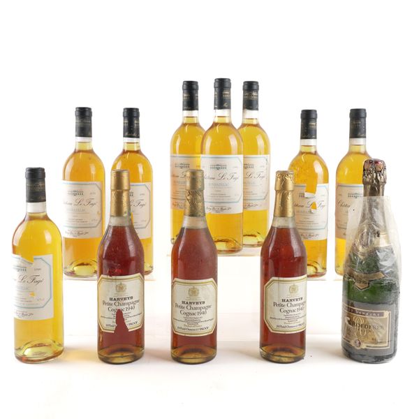 THREE BOTTLES HARVEYS PETITE CHAMPAGNE COCNAC 1940 WITH NINE OTHERS (12)