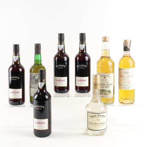 FOUR BOTTLES BLANDY'S DUKE OF CLARENCE MADEIRA WITH FOUR OTHER WINES AND SPIRITS (8)