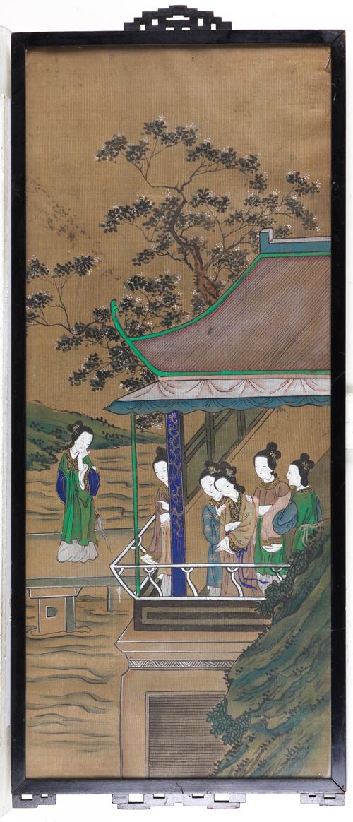 THREE CHINESE RECTANGULAR FIGURATIVE PANELS (3)