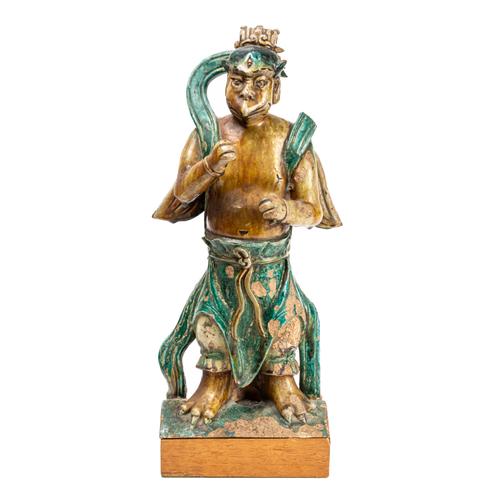 A TALL CHINESE SANCAI-GLAZED FIGURAL ROOF TILE (2)