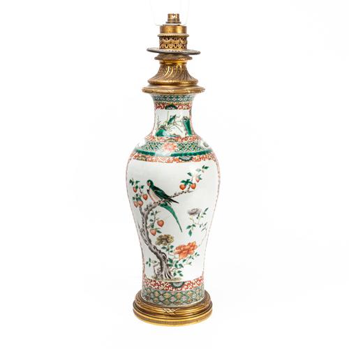 A TALL CHINESE FAMILLE-VERTE VASE ADAPATED AS A LAMP