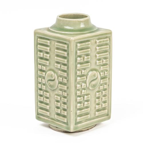 A CHINESE CELADON-GLAZE CONG VASE
