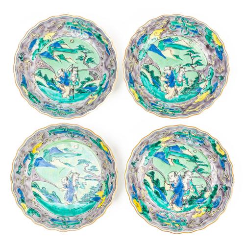 FOUR JAPANESE POLYCHROME DISHES ( 4)