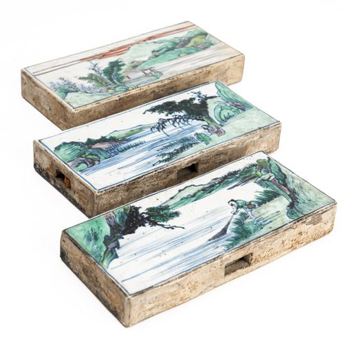 THREE CHINESE PORCELAIN HOLLOW RECTANGULAR TILES (3)
