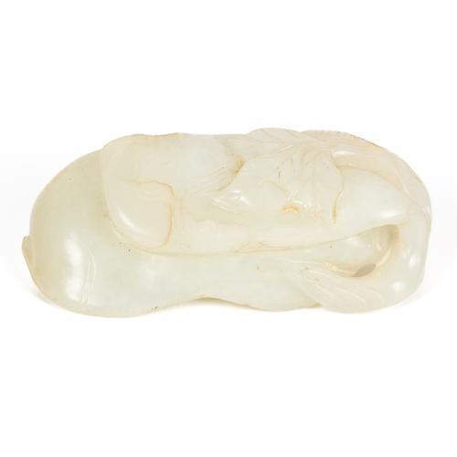A CHINESE WHITE JADE PEAPOD CARVING