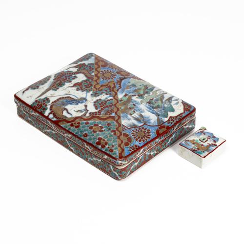 A JAPANESE KUTANI RECTANGULAR WRITING BOX AND COVER (SUZURIBAKO) (3)