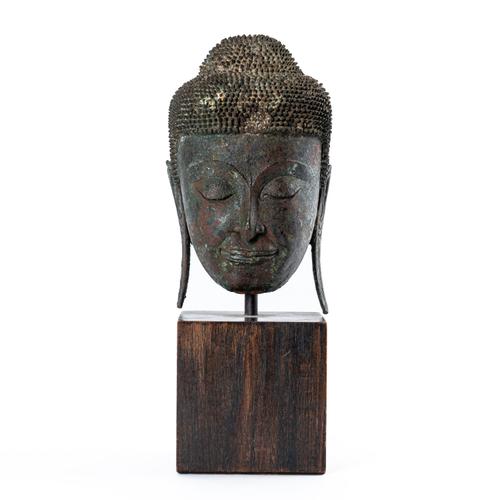 AN AYUTHIA BRONZE HEAD OF BUDDHA