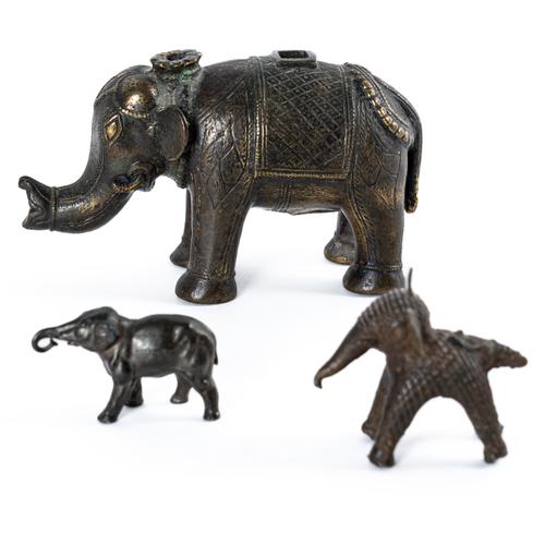 THREE INDIAN BRONZE ELEPHANTS (3)