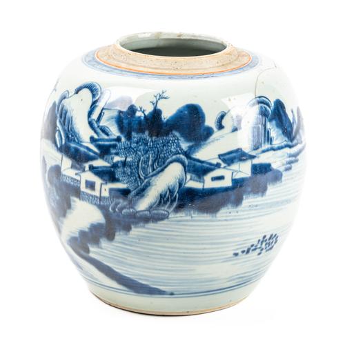 A CHINESE BLUE AND WHITE OVIFORM JAR