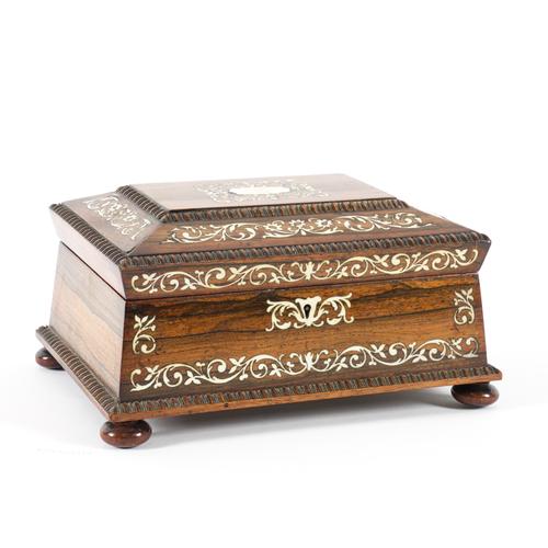 A REGENCY IVORY INLAID ROSEWOOD SEWING BOX