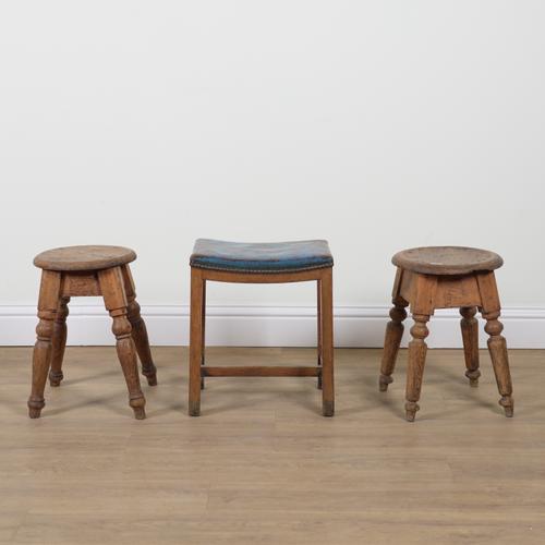 A NEAR PAIR OF MID 20TH CENTURY PINE CIRCULAR STOOLS (3)